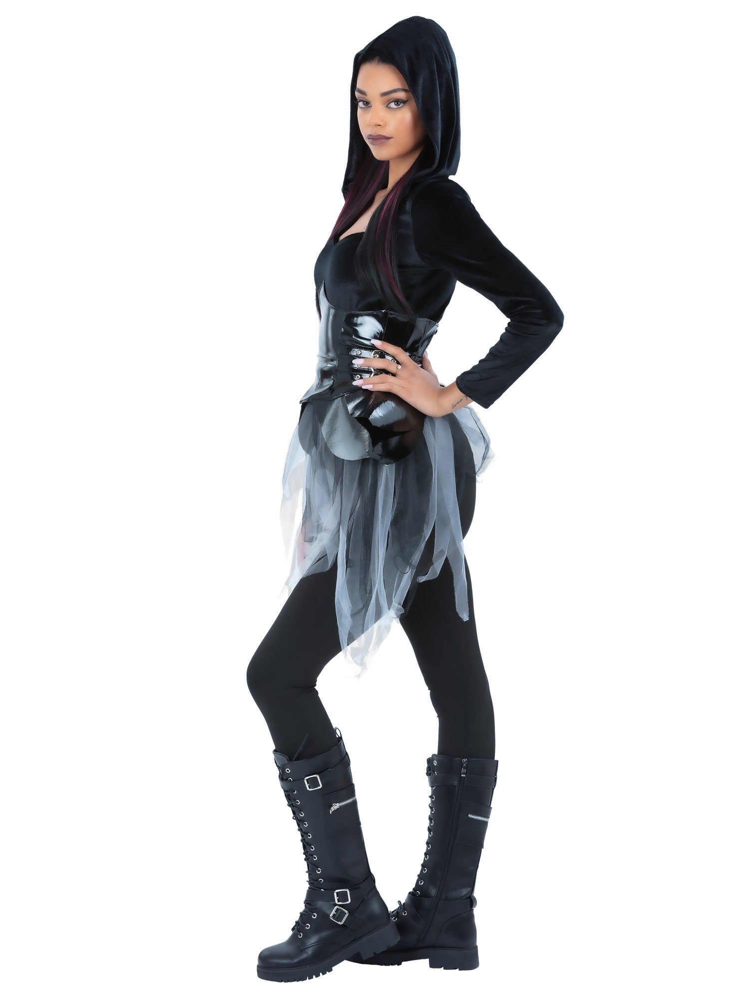 Dark Warrior Costume – Hooded Dress Top with Corset Detail - Image 2