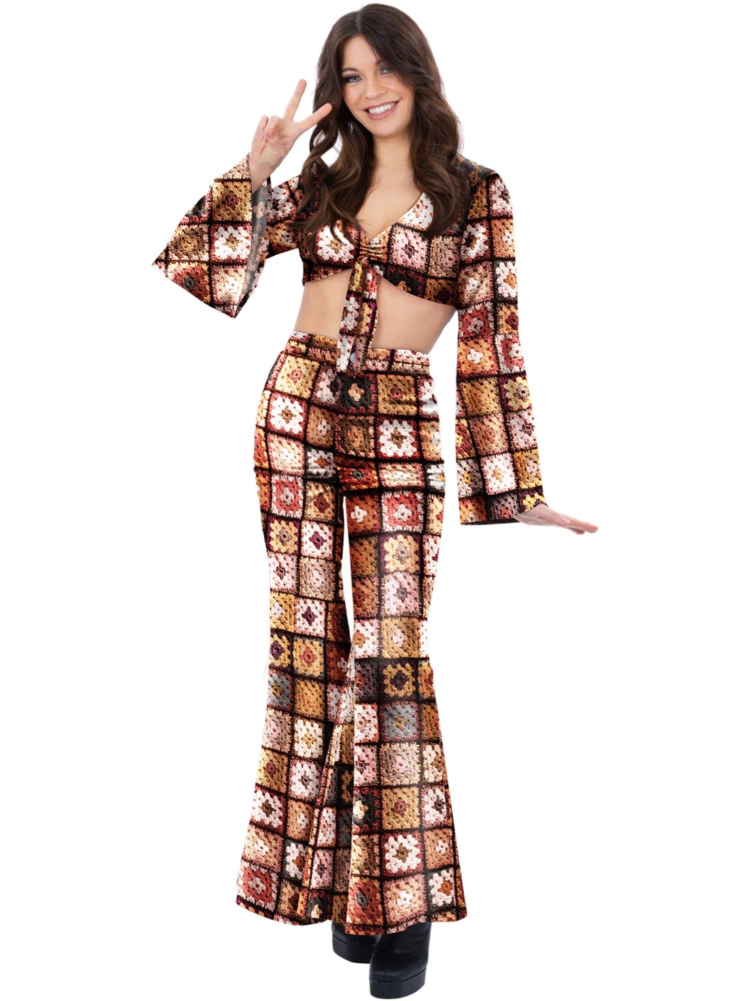 60s Vintage Crochet Costume – Tie Crop Top & Flared Trousers - Image 2