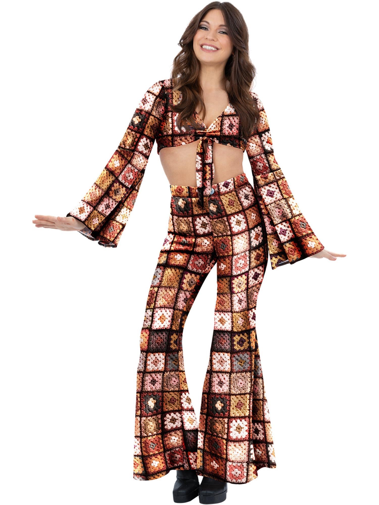 60s Vintage Crochet Costume – Tie Crop Top & Flared Trousers