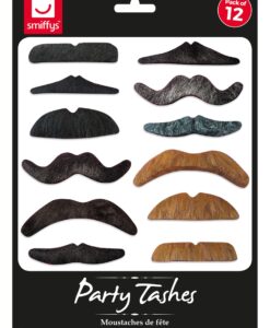 Party Tashes – Assorted Designs & Colours (12 Pack)