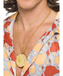 Gold Metal Medallion on Chain – 70s Macho & Retro Fancy Dress