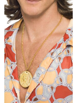 Gold Metal Medallion on Chain – 70s Macho & Retro Fancy Dress