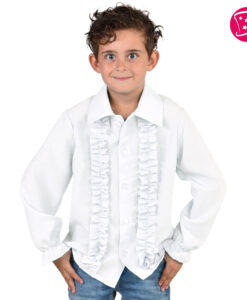 Kids “Saturday Night” Frill Front Shirt – White