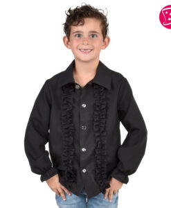 Kids “Saturday Night” Frill Front Shirt – Black
