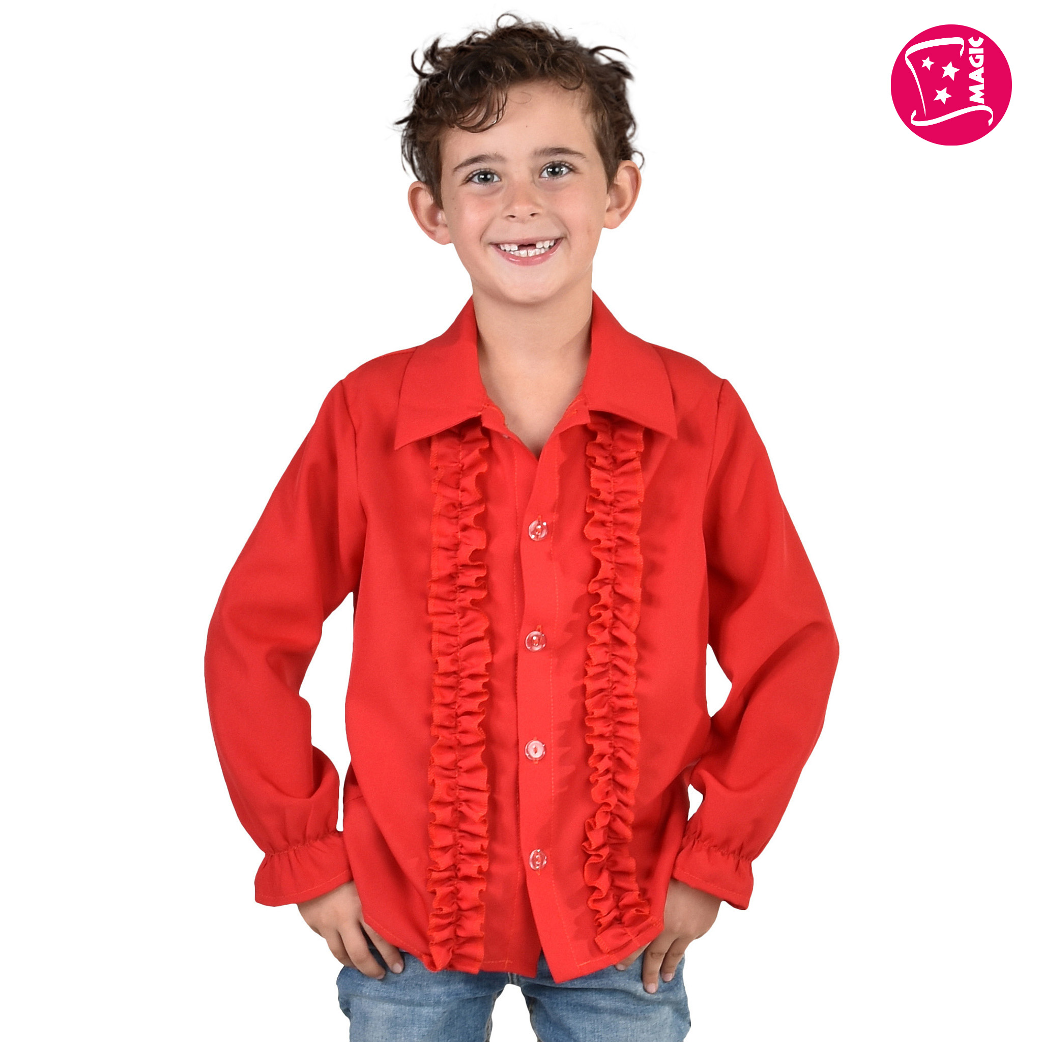 Kids “Saturday Night” Frill Front Shirt – Red