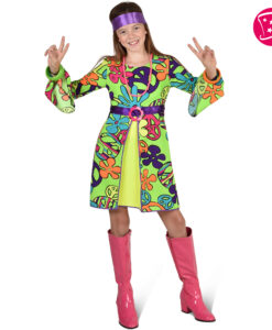 60s 70s Girls Green Peace Hippie Dress