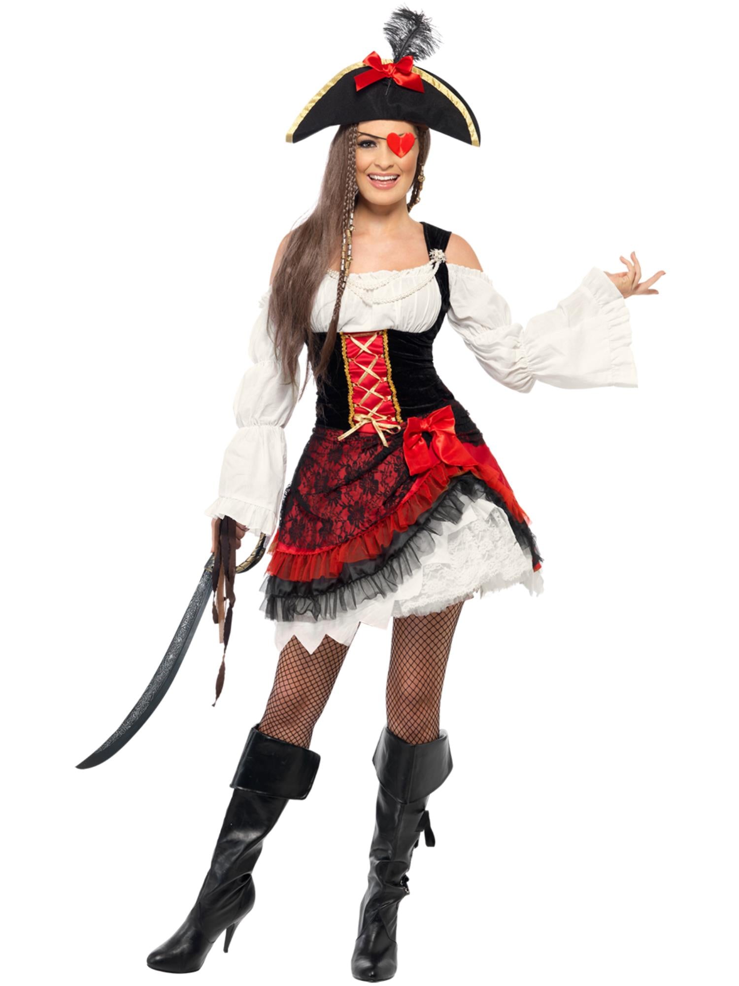 Glamorous Lady Pirate Costume – Red Dress & Hat