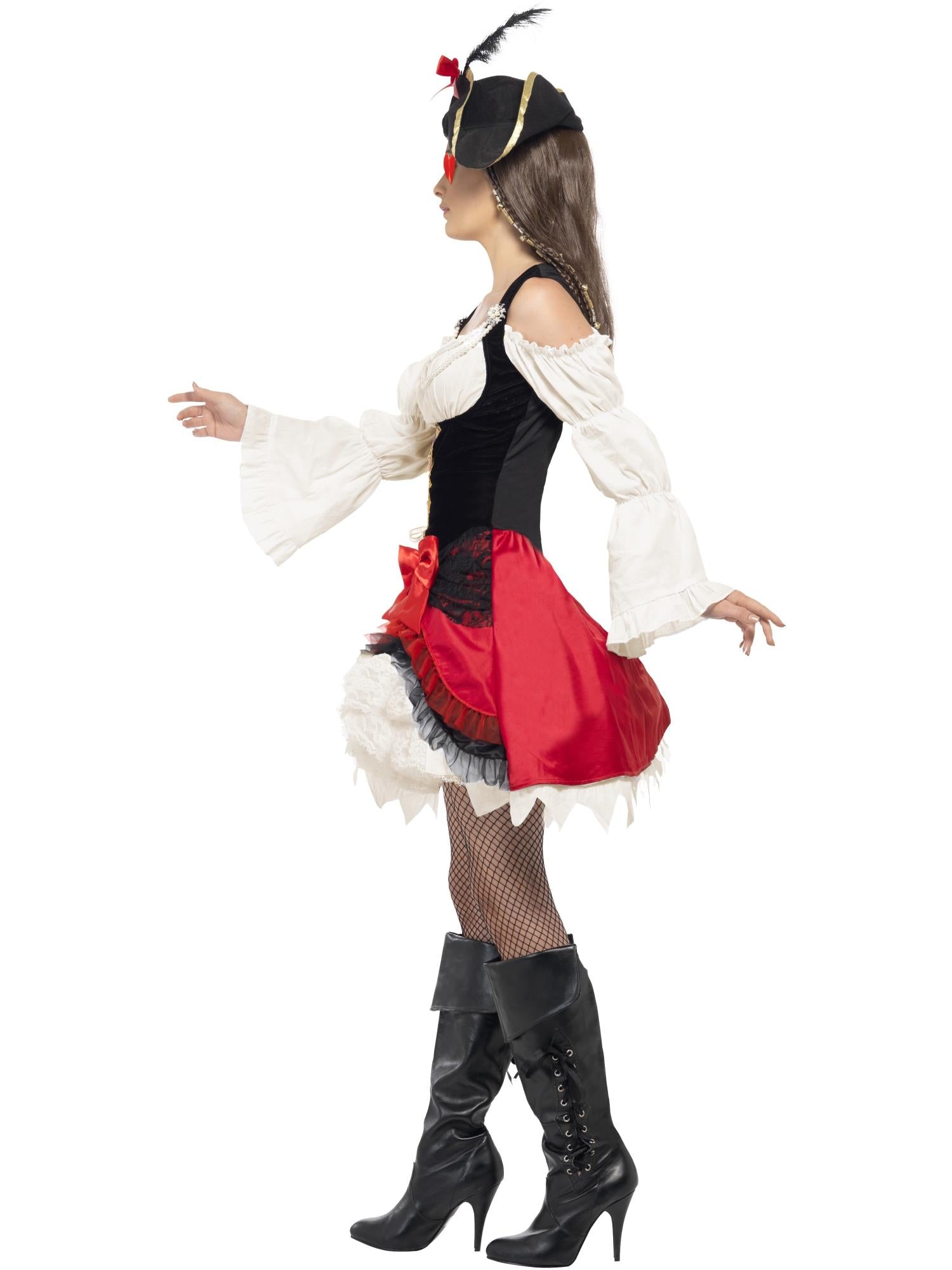 Glamorous Lady Pirate Costume – Red Dress & Hat - Image 3