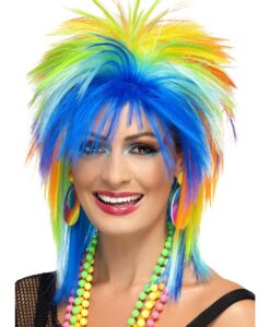 80s Rainbow Punk Wig – Multi-Coloured Fancy Dress Wig