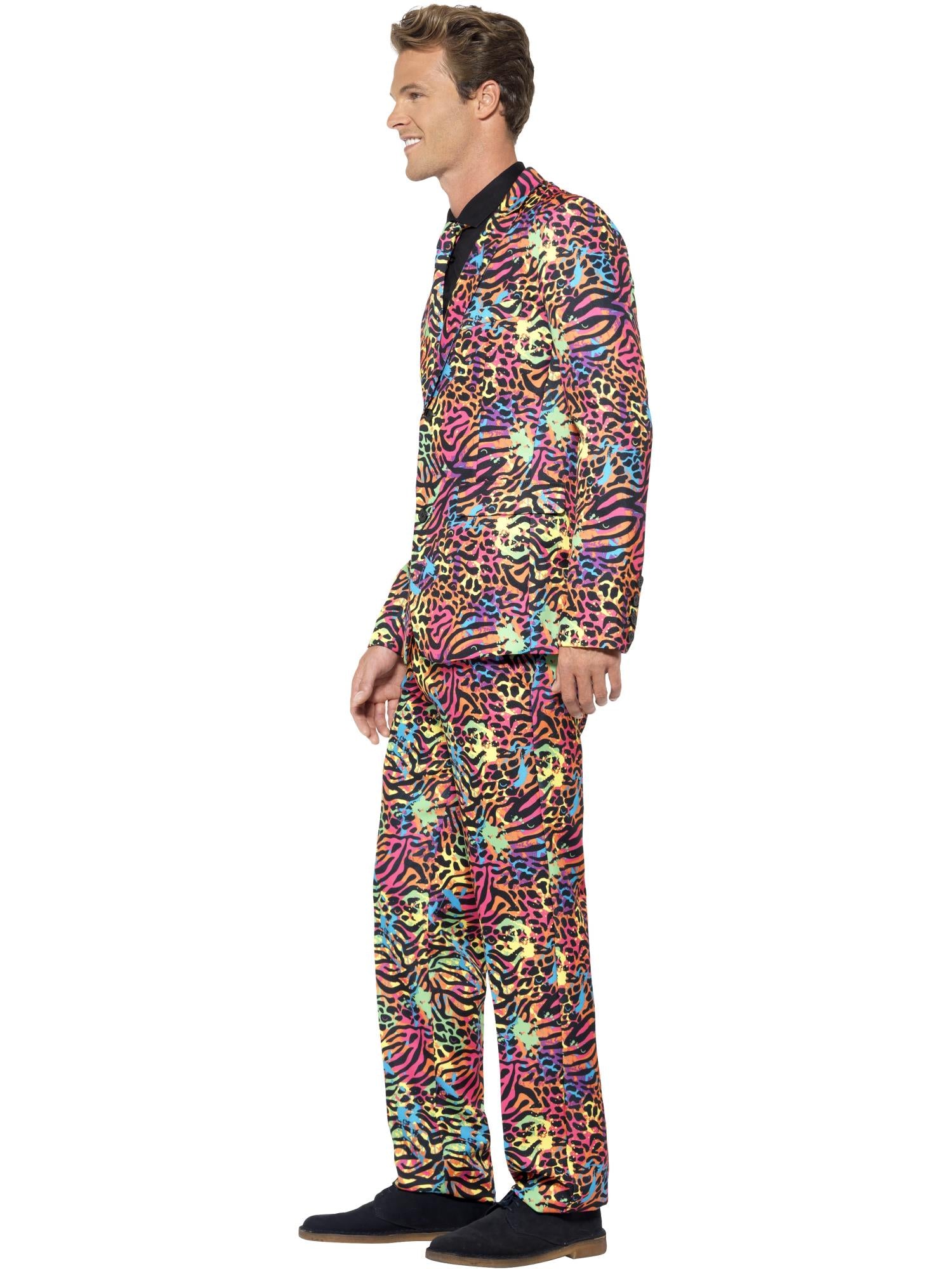 90s Neon Multi-Coloured Suit – Jacket, Trousers & Tie - Image 3