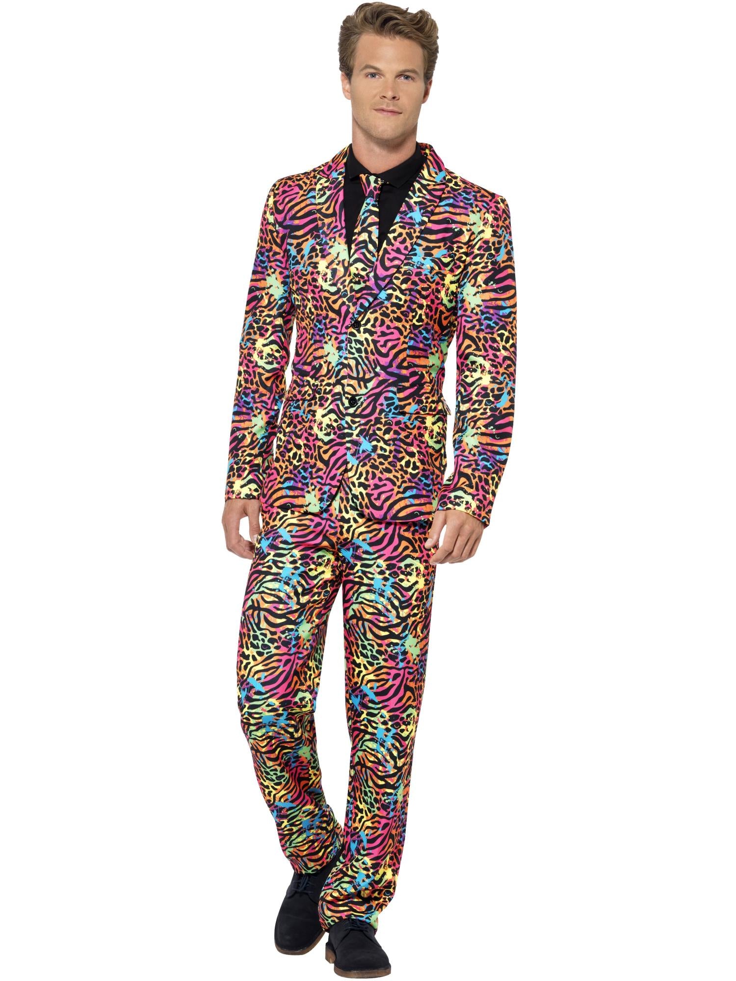 90s Neon Multi-Coloured Suit – Jacket, Trousers & Tie - Image 2