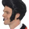 50s Quiff King Wig – Black with Sideburns Fancy Dress Wig