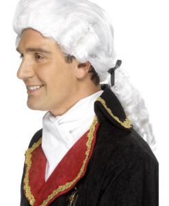 Court Wig – White with Black Ribbon & Ringlets Fancy Dress Wig