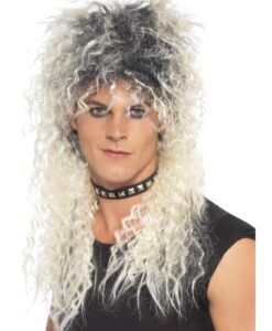 “Rocker” Wig – Blonde with Black Roots (Crimped 80s Rock Style)