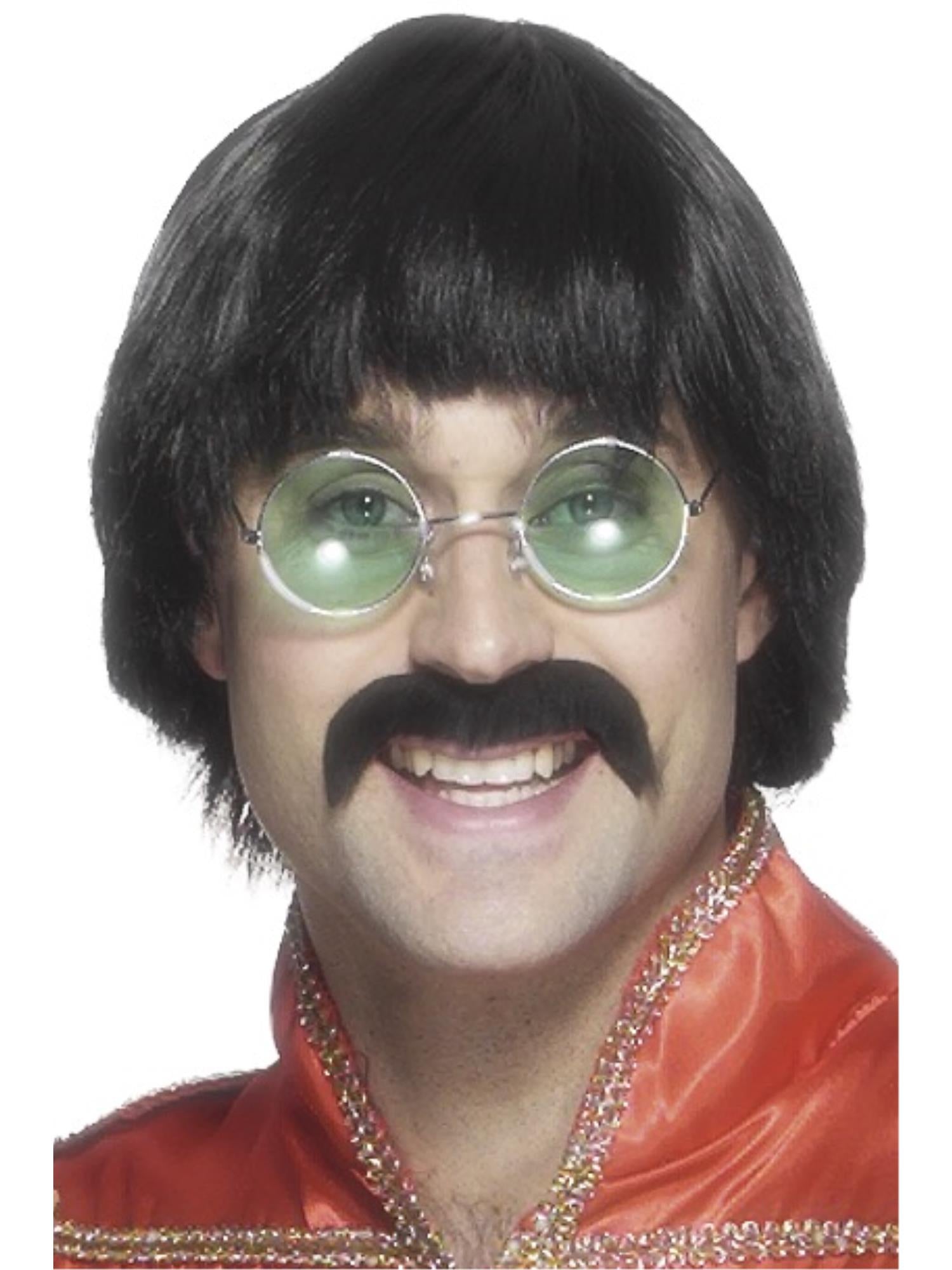 60s 70s Mersey Wig & Tash – Black, Short Styled Fancy Dress Set