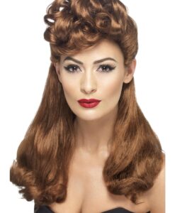 40s Vintage Wig – Auburn, Long with Top Curls Fancy Dress Wig