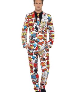 BAM! ZAP! POW! Bright Multi-Coloured Suit – Jacket, Trousers & Tie