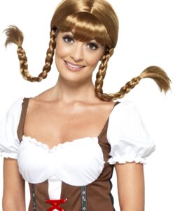 Bavarian Babe Wig – Plaited, Brown with Hidden Wire Fancy Dress Wig