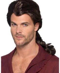 Marauder Pirate Wig – Brown, Male, Ponytail Fancy Dress Wig