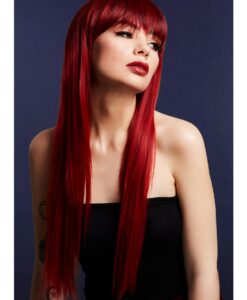 Fever Jessica Wig – Long Straight with Fringe  66cm / 26in | Deluxe Quality | Ruby Red