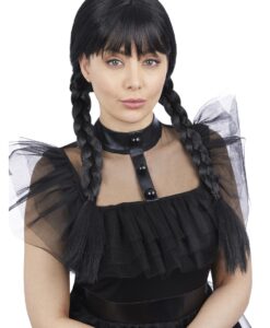 Adult Gothic School Girl Wig – Plaits & Fringe Fancy Dress Wig