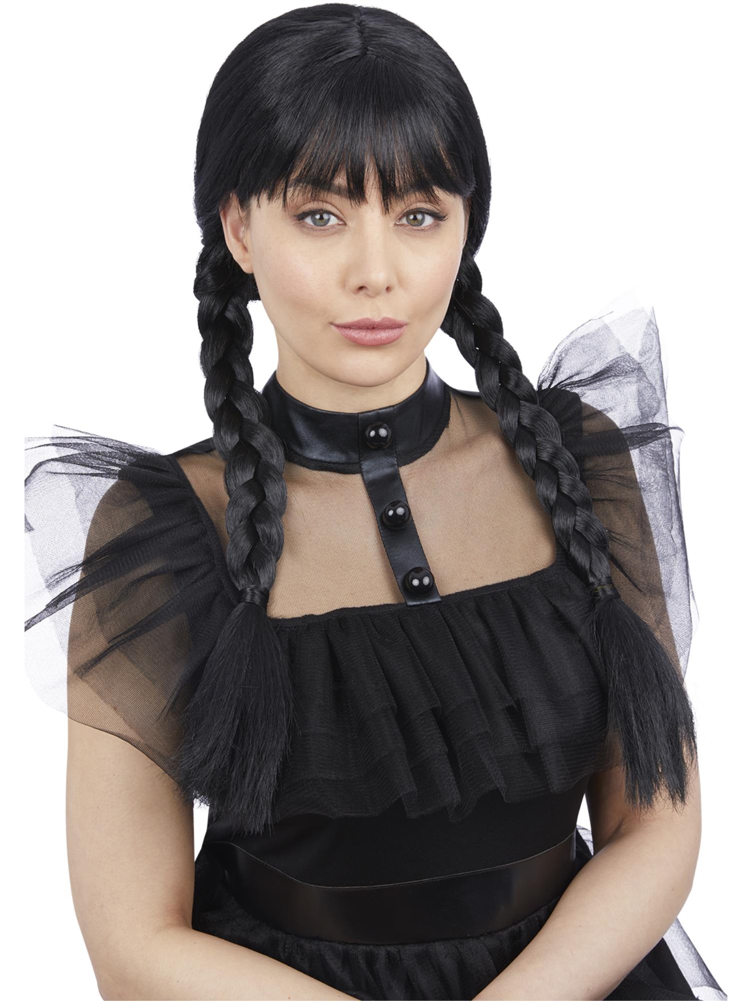 Adult Gothic School Girl Wig – Plaits & Fringe Fancy Dress Wig