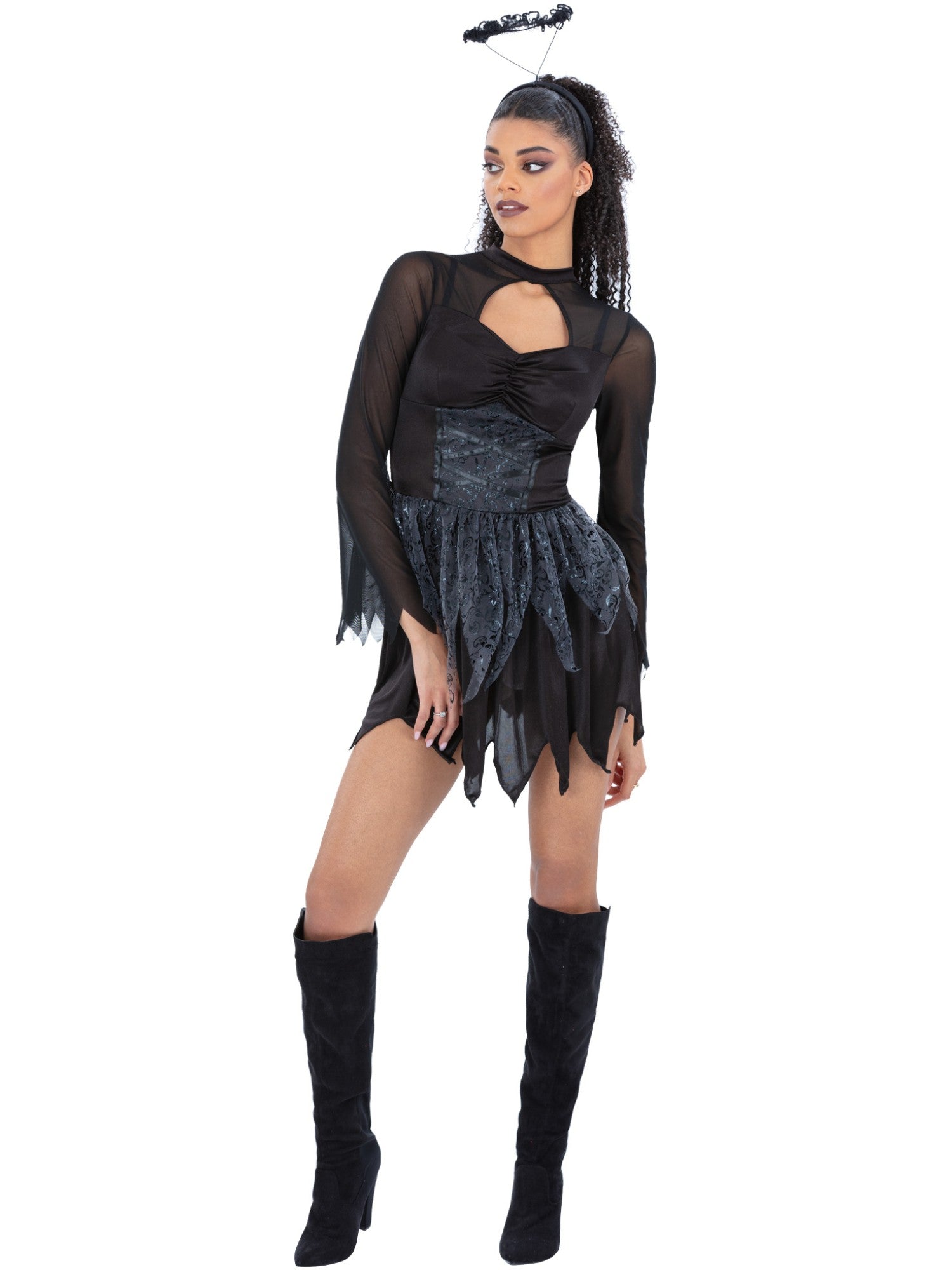 Fallen Dark Angel Costume – Dress, Wings & Halo - Image 3