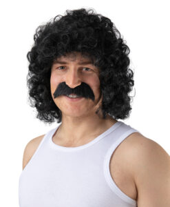 80s / 90s Perm Wig with Moustache – Black