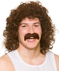 80s / 90s Perm Wig with Moustache – Brown