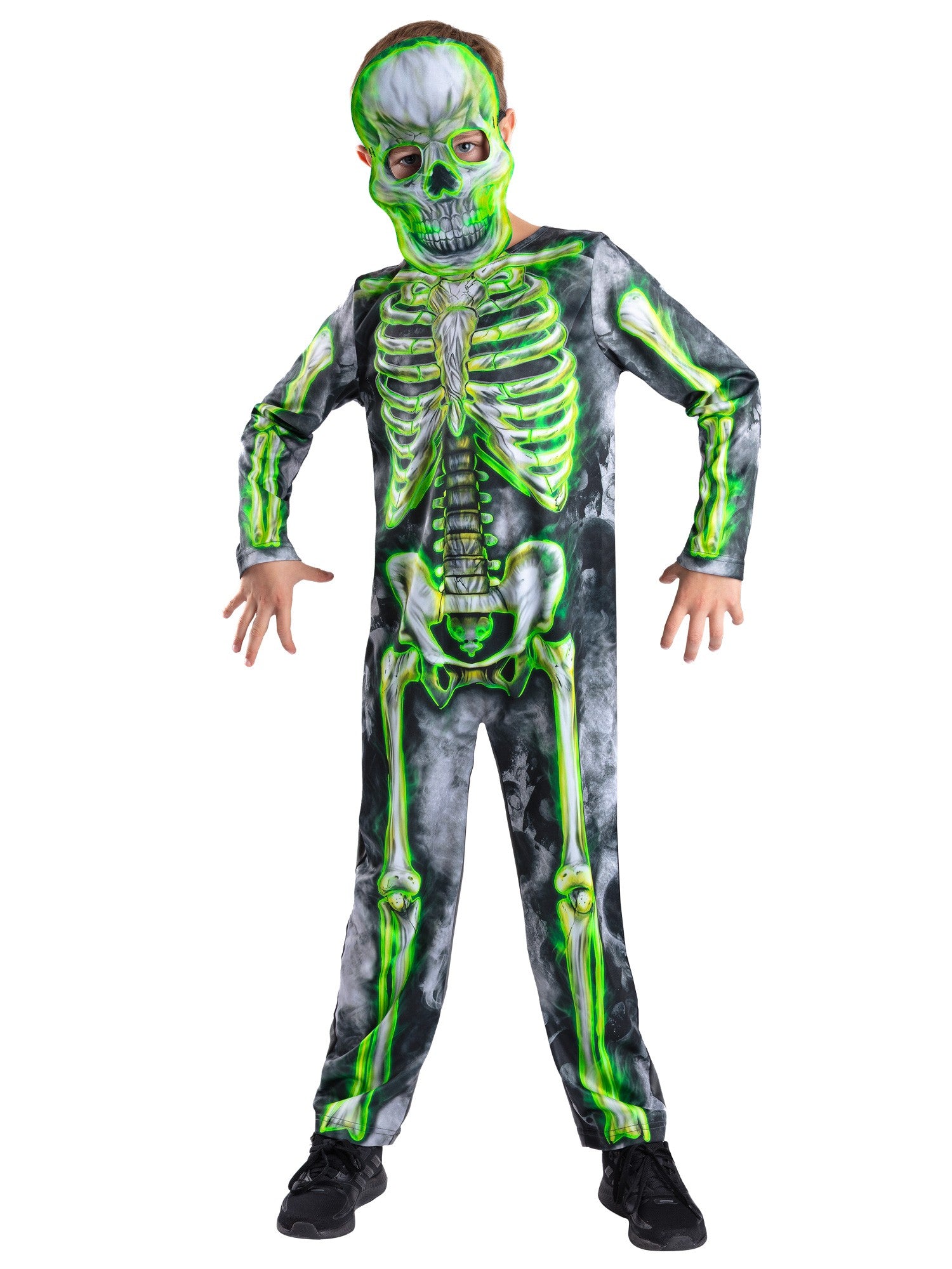 Glow Skeleton Costume – Glow in the Dark All-in-One & Mask - Image 3
